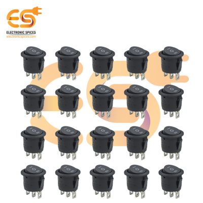 KCD1 6A 250V AC ON-OFF-ON SPDT Round Shape 3 pin Rocker Switch (Black) Pack of 100